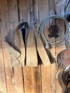 Vintage Carhartt Tan Duck Canvas Work Jacket with Corduroy Collar